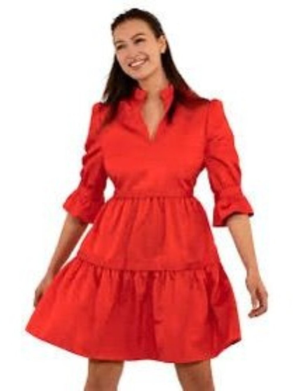 NWT Gretchen Scott Teardrop Dress size XS Orange Fuchsia Ruffle Neck Sleeve